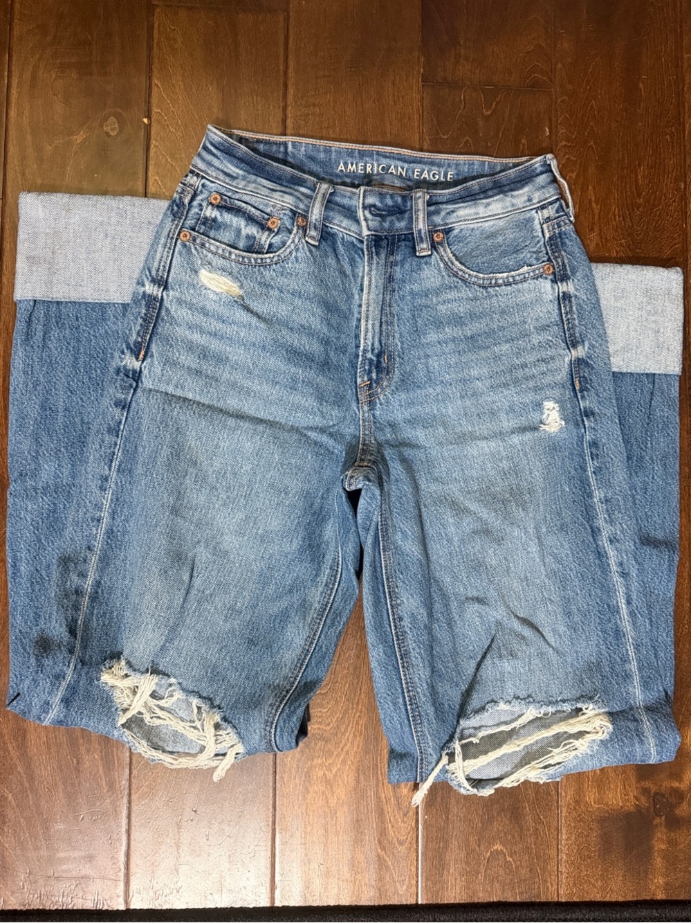 American Eagle Outfitters Distressed Light Blue Wide Leg Jeans